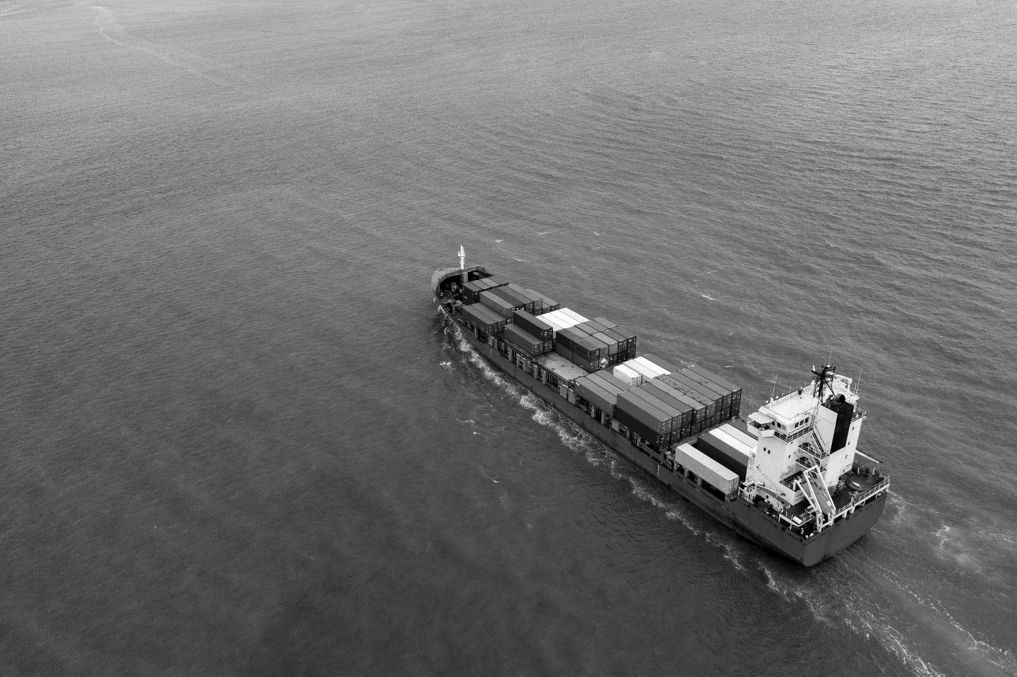 Container ship under way, seen from above
