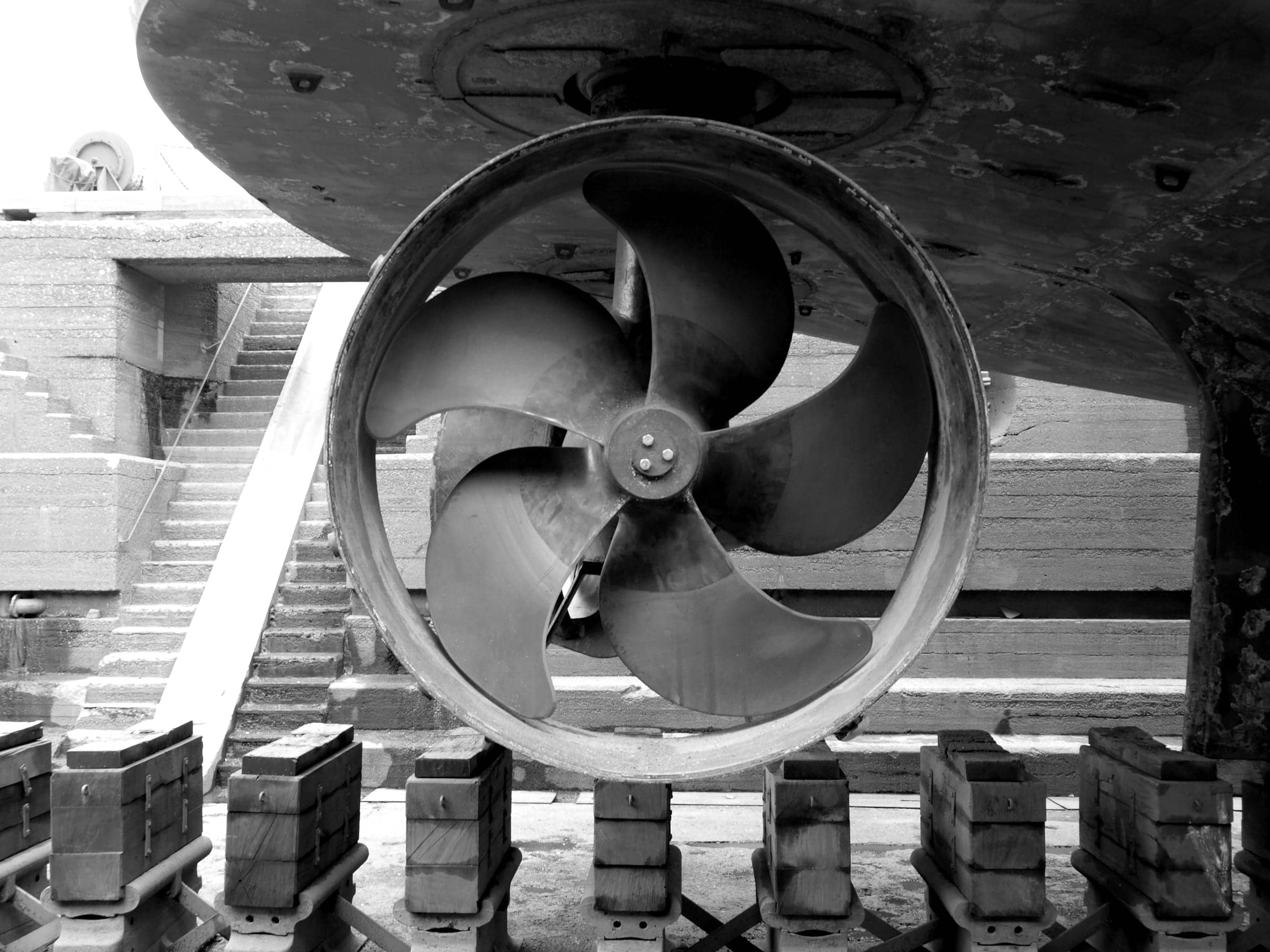 Ship's ducted propeller in dry dock